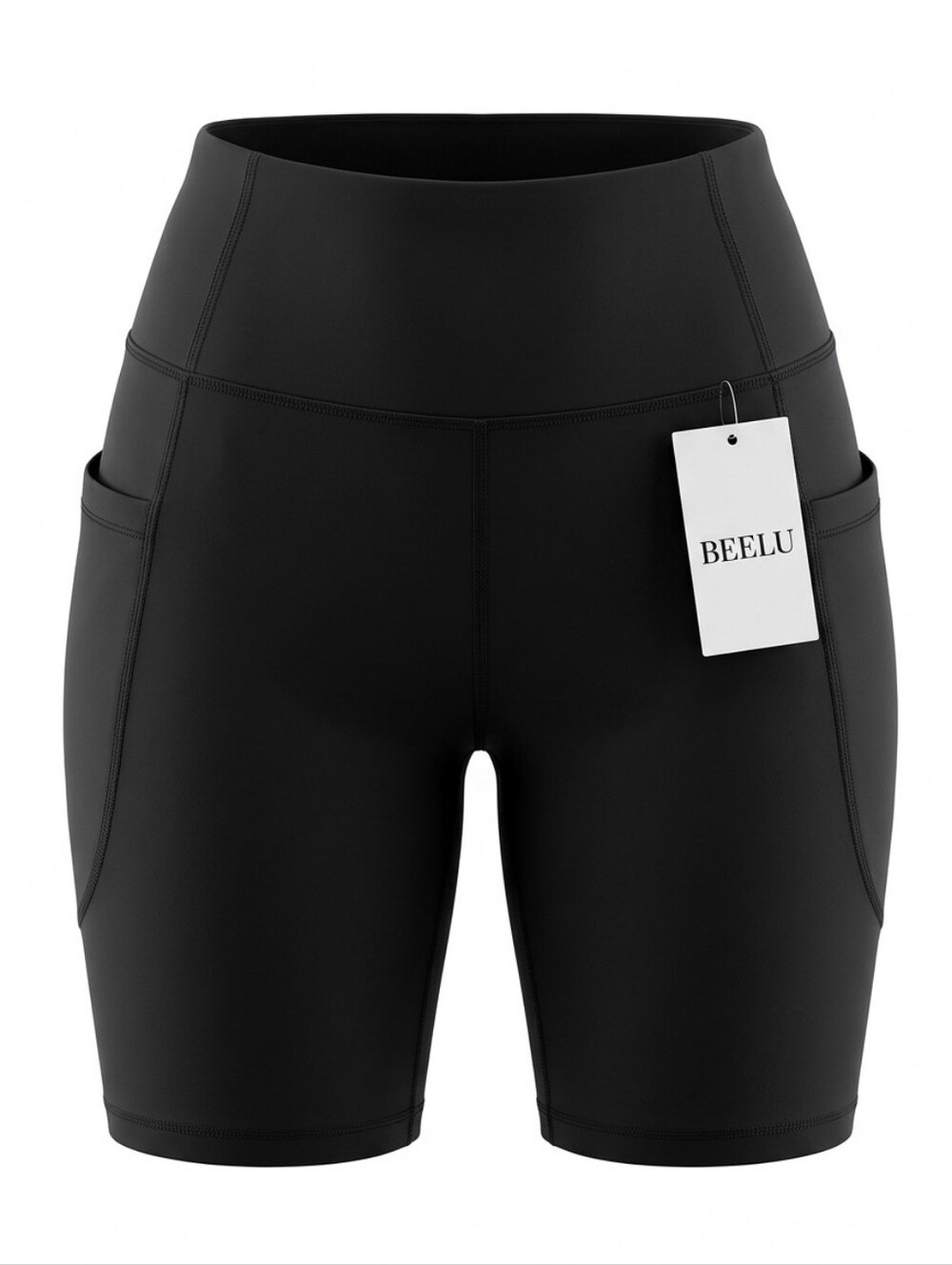 High-Rise Black Bike Shorts with Side Pocket - Beelu